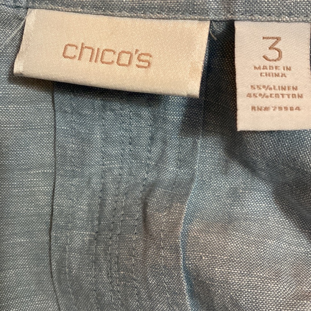 CHICO'S Novelty Shine Novella Western Jacket Top Linen Jumbo Buttons sz 3/XL - Picture 4 of 4